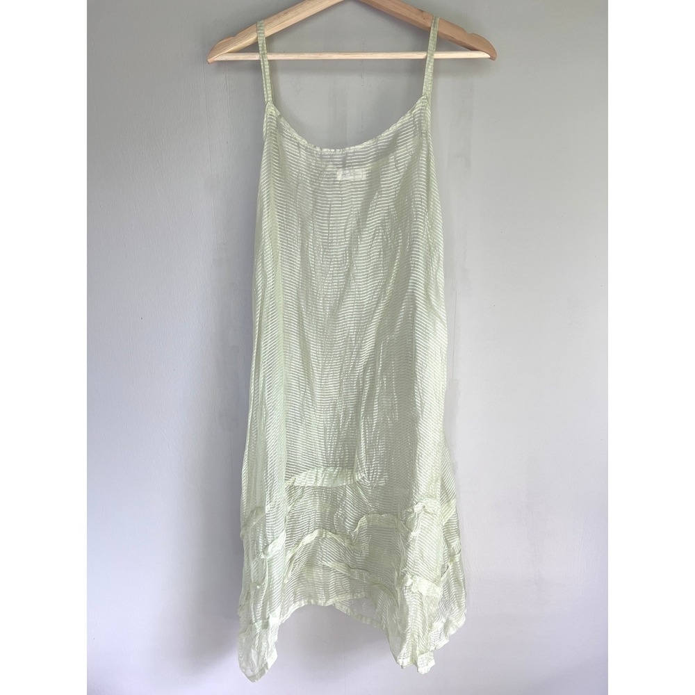 Krista Larson Silk Dress Green Striped Sleeveless Sheer Lagenlook‎ One Size
